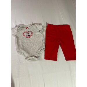 Nautica Baby Girls 3-6 Months Gray Anchor Heart Bodysuit Red Pants Outfit Set